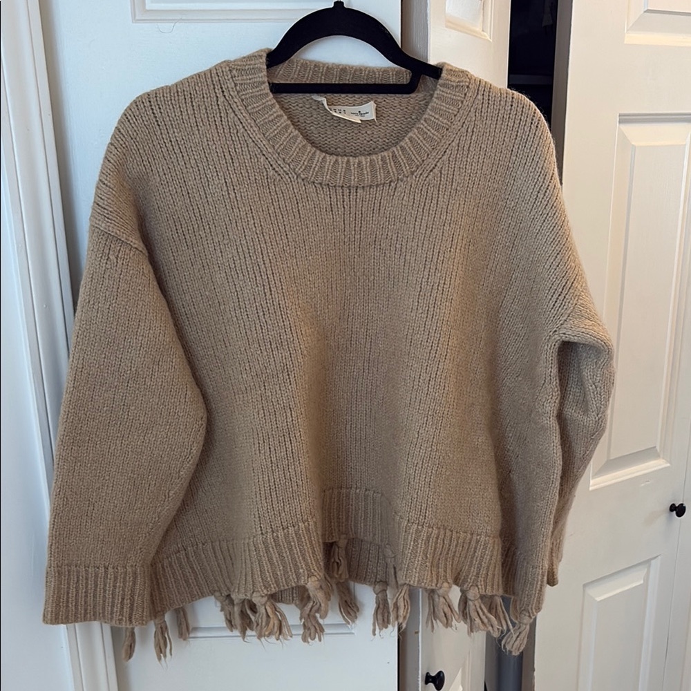 Kate Spade Tan Crew Neck Sweater with Distressed Hem